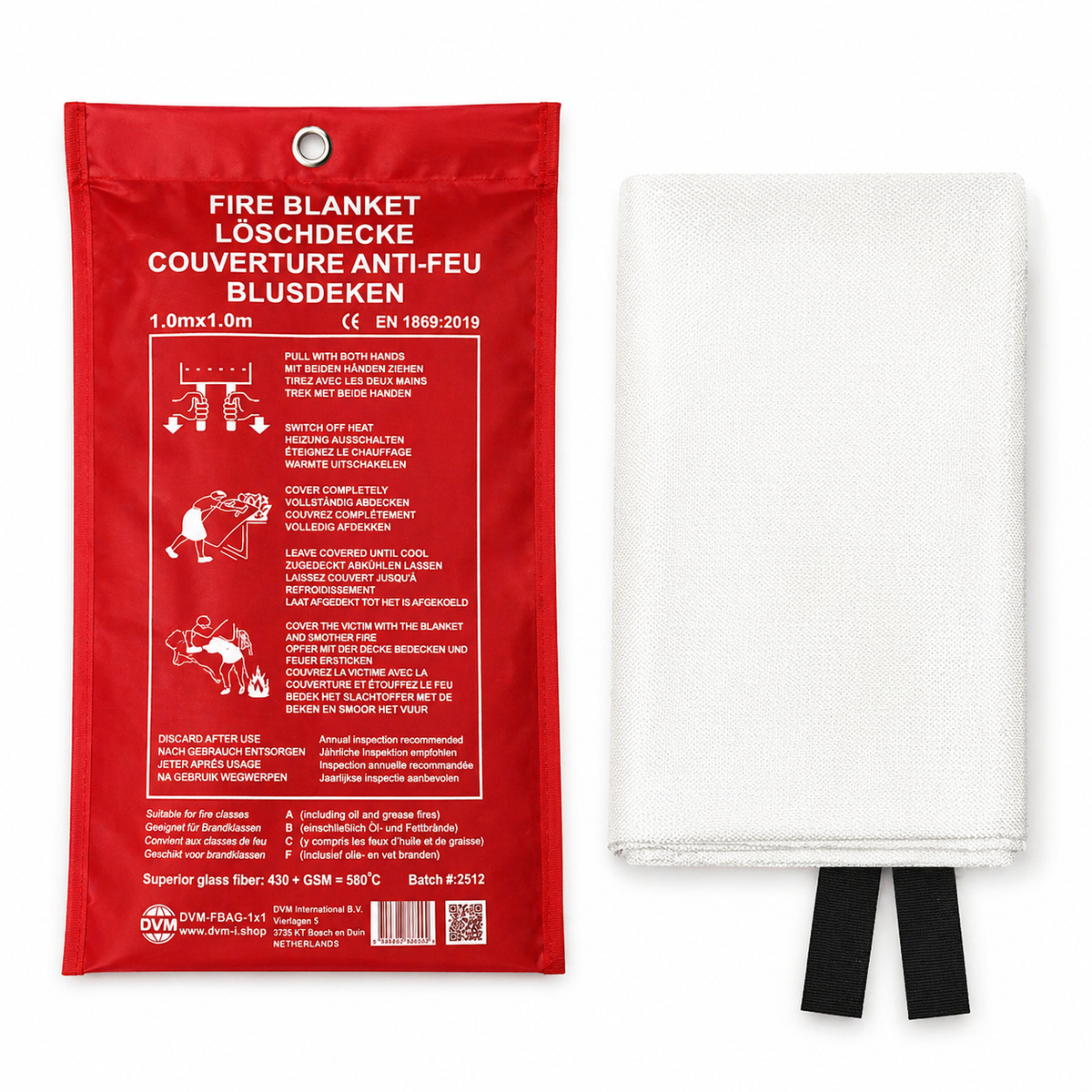 DVM-FBAG-1x1 : Couverture anti-feu professionnelle en sac, dimensions 1x1 m.