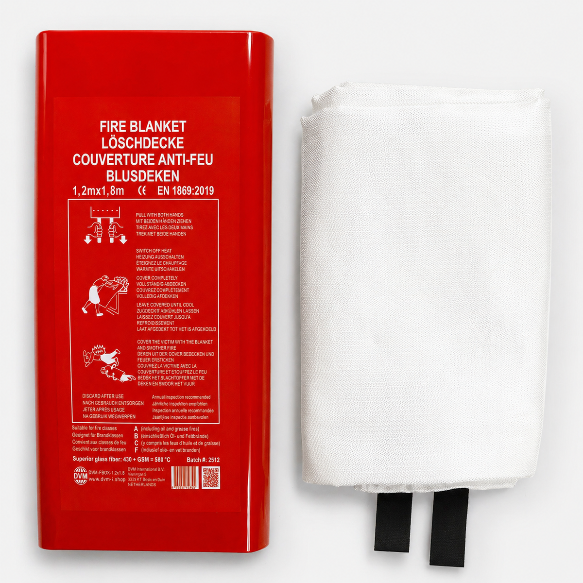 DVM-FBOX-1.2x1.8 : Couverture anti-feu professionnelle en boîte, dimensions 1,2x1,8 m.