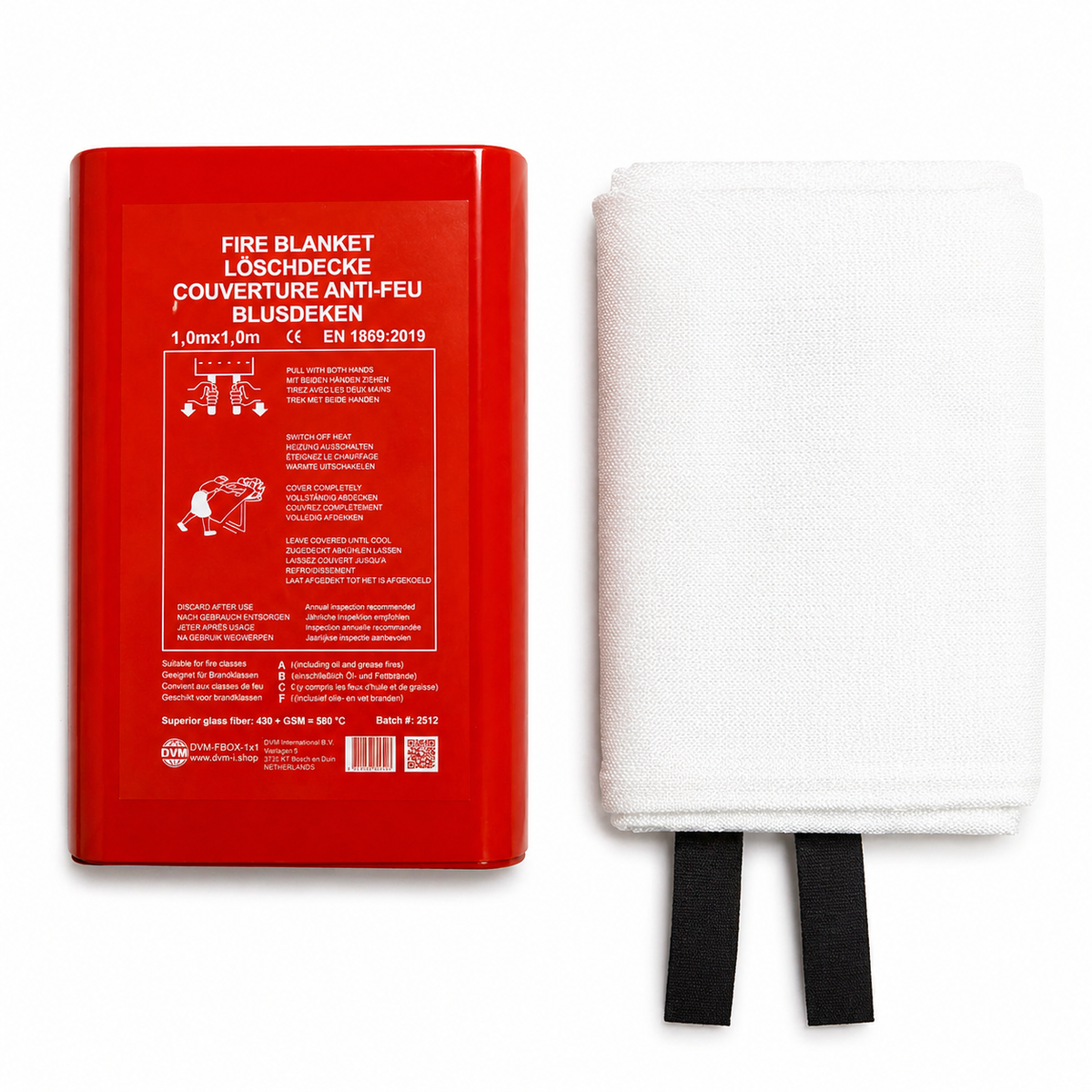 DVM-FBOX-1x1 : Couverture anti-feu professionnelle en boîte, dimensions 1x1 m.