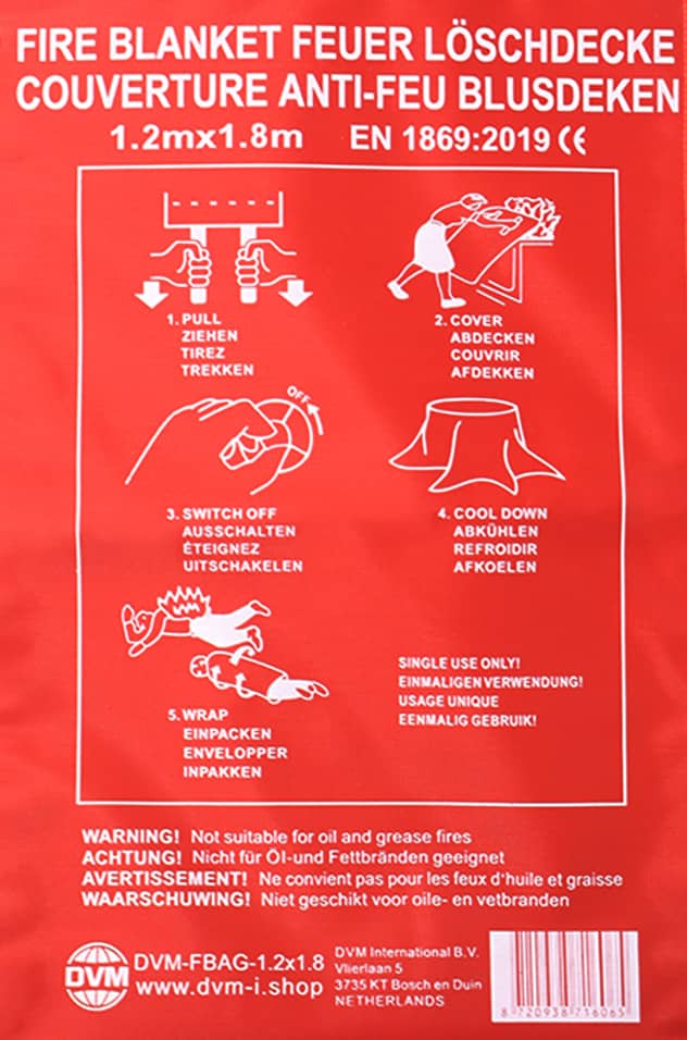 DVM-FBAG-1.2x1.8-3: 3x Superior fire blanket in bag, seize 1,2x1,8 m