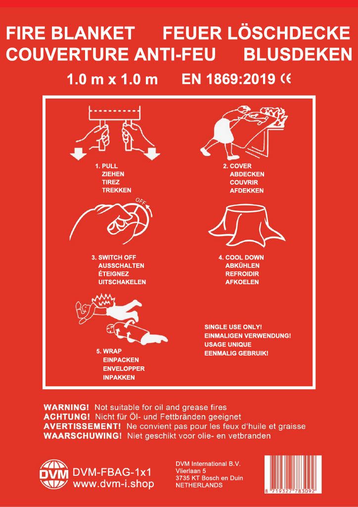 DVM-FBAG-1x1-2: 2x Superior fire blanket in bag, seize 1x1 m