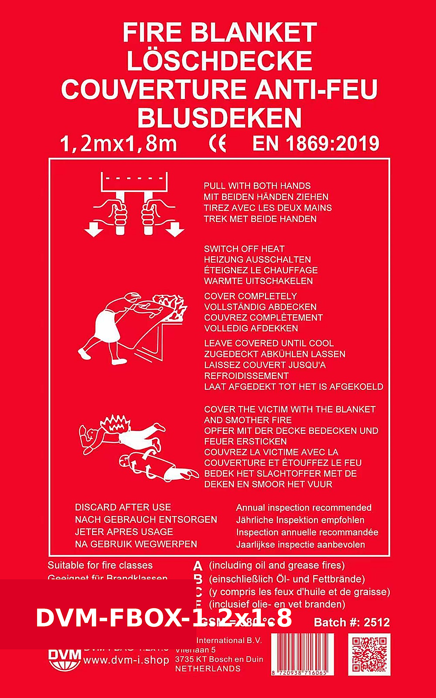 DVM-FBOX-1.2x1.8: Professional Fire blanket in Box, size 1,2x1,8 m.