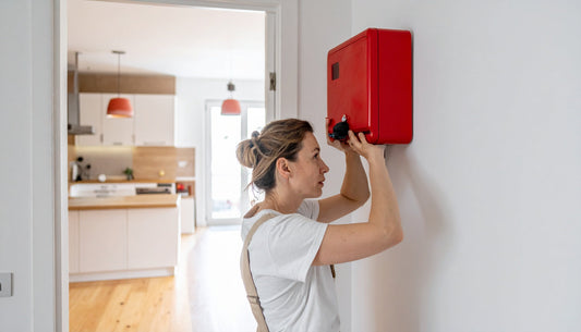 Installing a wall mounted fire blanket near a kitchen entrance for safe access