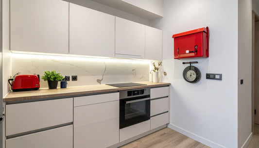 Fire blanket installed in a modern kitchen as essential household fire safety equipment