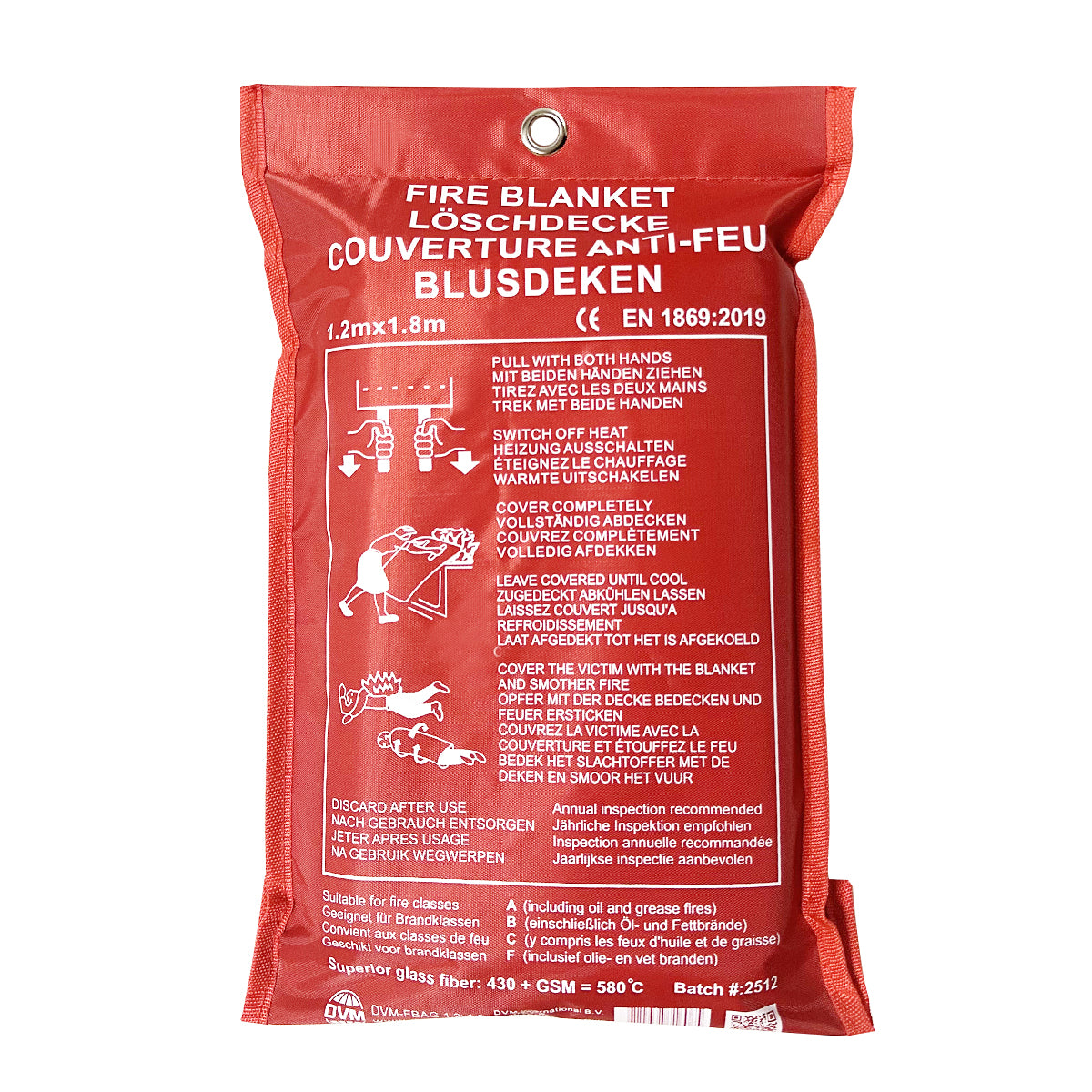 DVM-FBAG-1.2x1.8: Professional Fire blanket in Bag, seize 1,2x1,8 m.