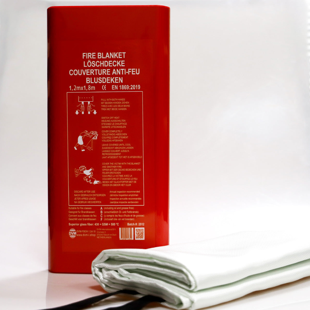 DVM-FBOX-1.2x1.8: Professional Fire blanket in Box, size 1,2x1,8 m.