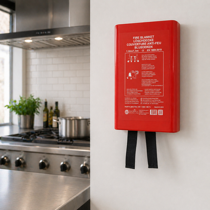 DVM-FBOX-1x1 : Couverture anti-feu professionnelle en boîte, taille 1x1 m.