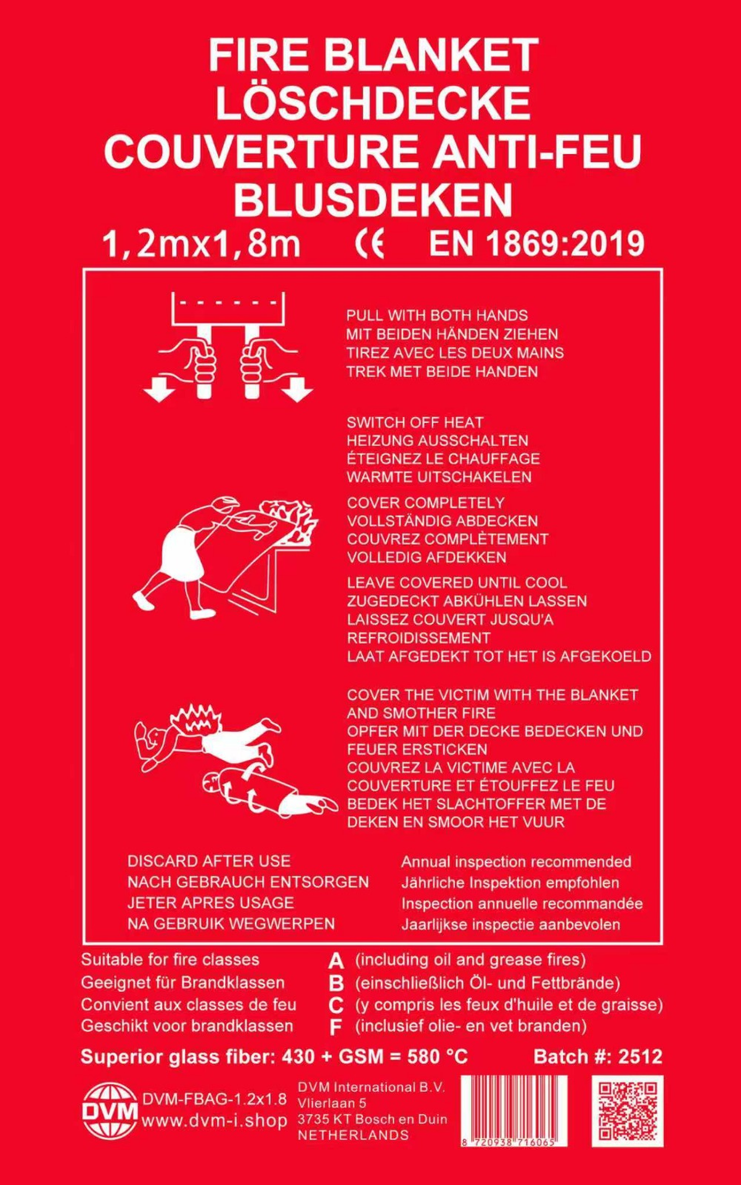 DVM-FBAG-1.2x1.8: Professional Fire blanket in Bag, size 1,2x1,8 m.