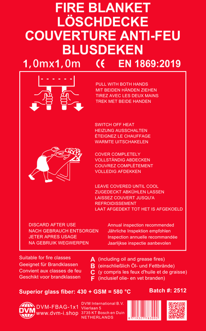 DVM-FBAG-1x1: Professional Fire blanket in Bag, size 1x1 m.