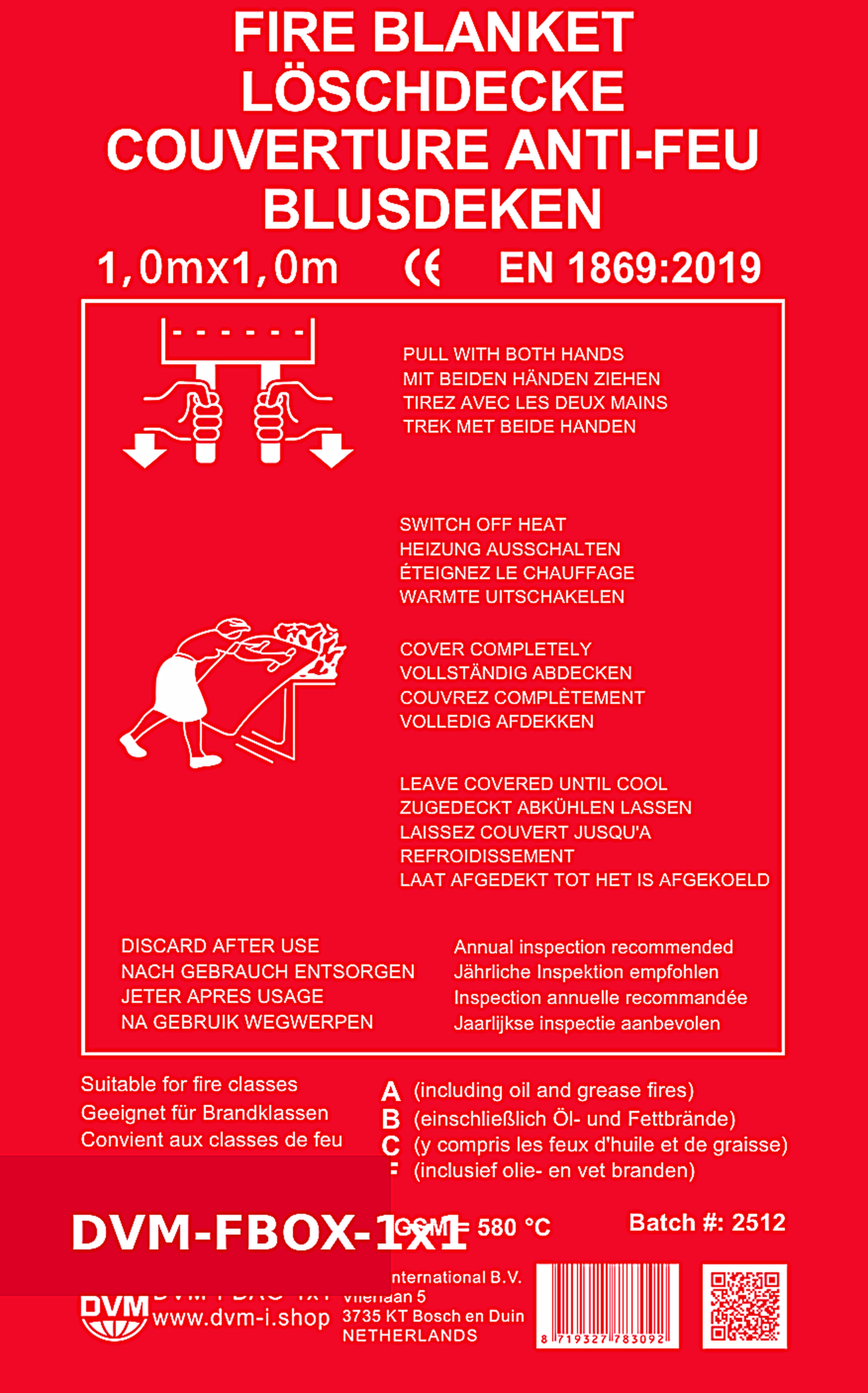 DVM-FBOX-1x1: Professional Fire blanket in Box, size 1x1 m.